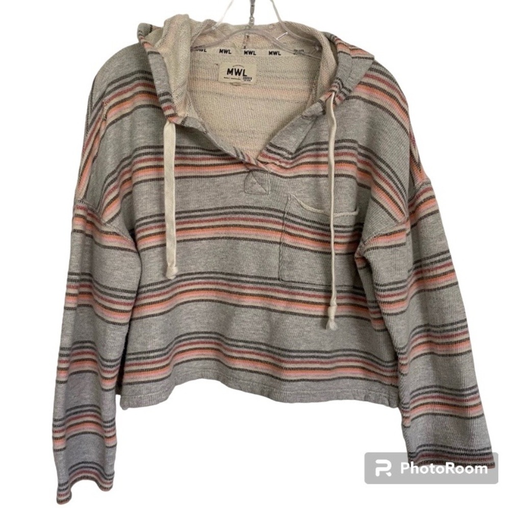 Madewell Multi-Color Stripes Sweatshirt Top With Hood Size Small